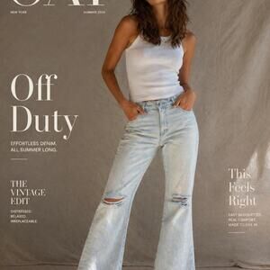 OAT New York Distressed Light Wash Flare Jeans Sz 29 Y2K Boho Vintage